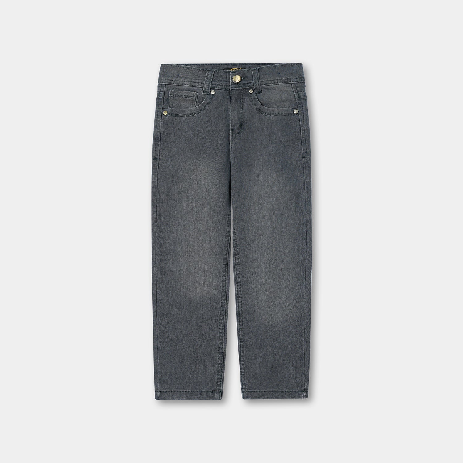 Gray denim jeans with embroidered pocket for boys