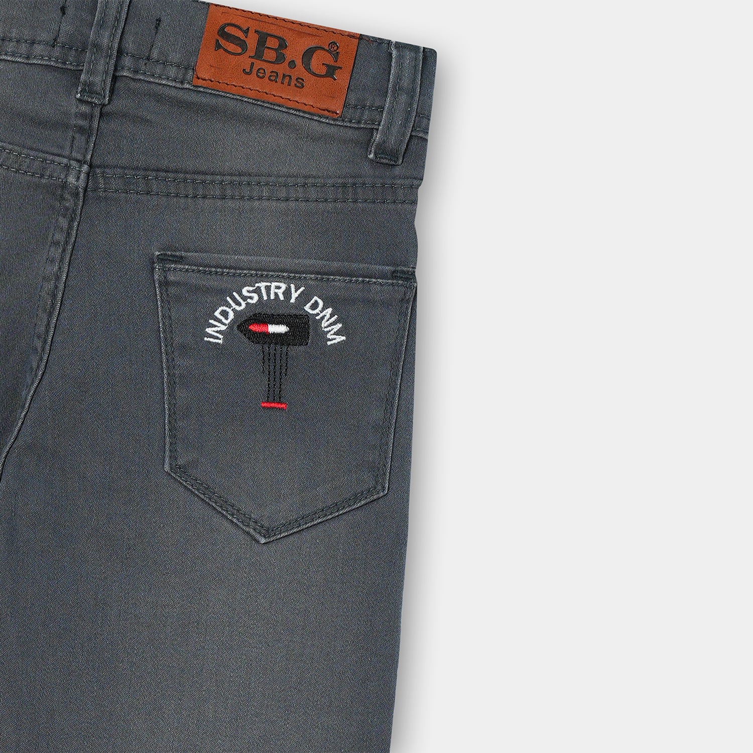 Gray denim jeans with embroidered pocket for boys
