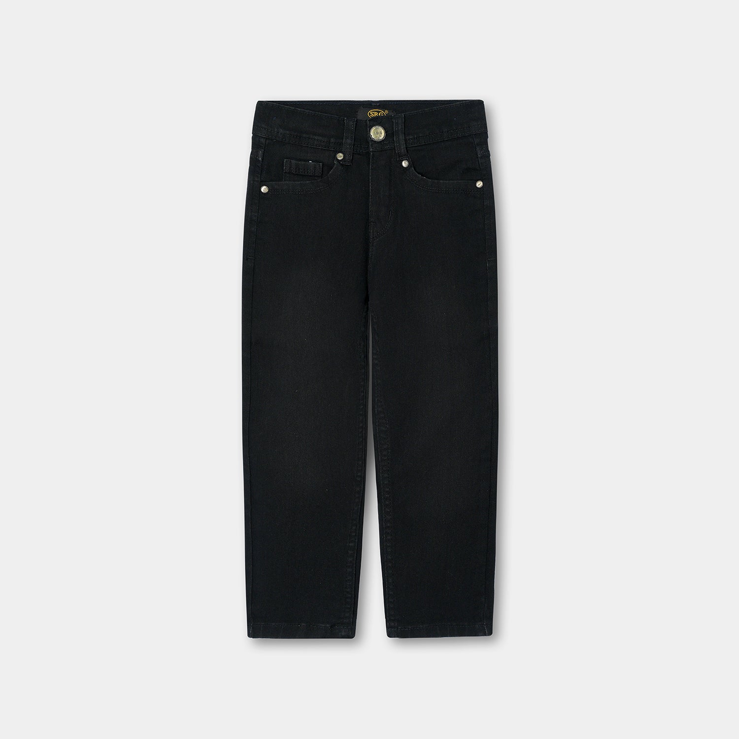 Black denim jeans with embroidered pocket for boys