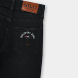 Black denim jeans with embroidered pocket for boys