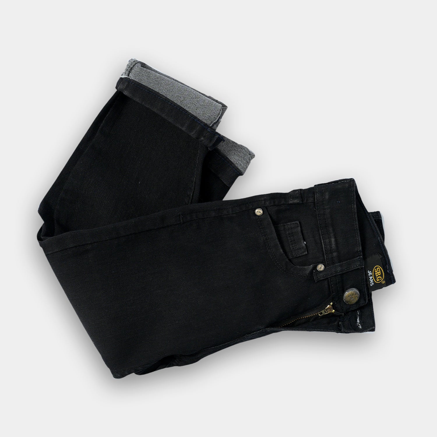 Black denim jeans with embroidered pocket for boys