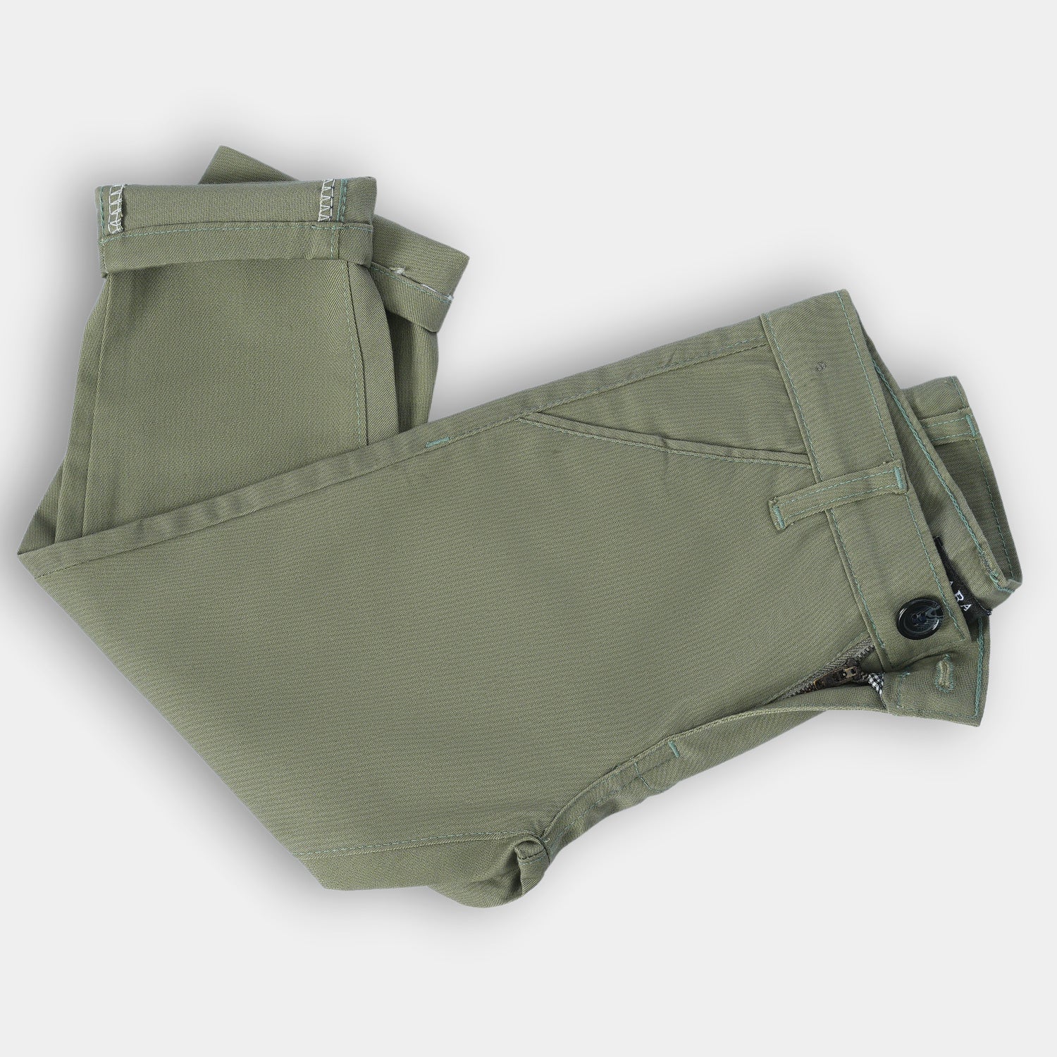 Green cotton cross pocket jeans for boys