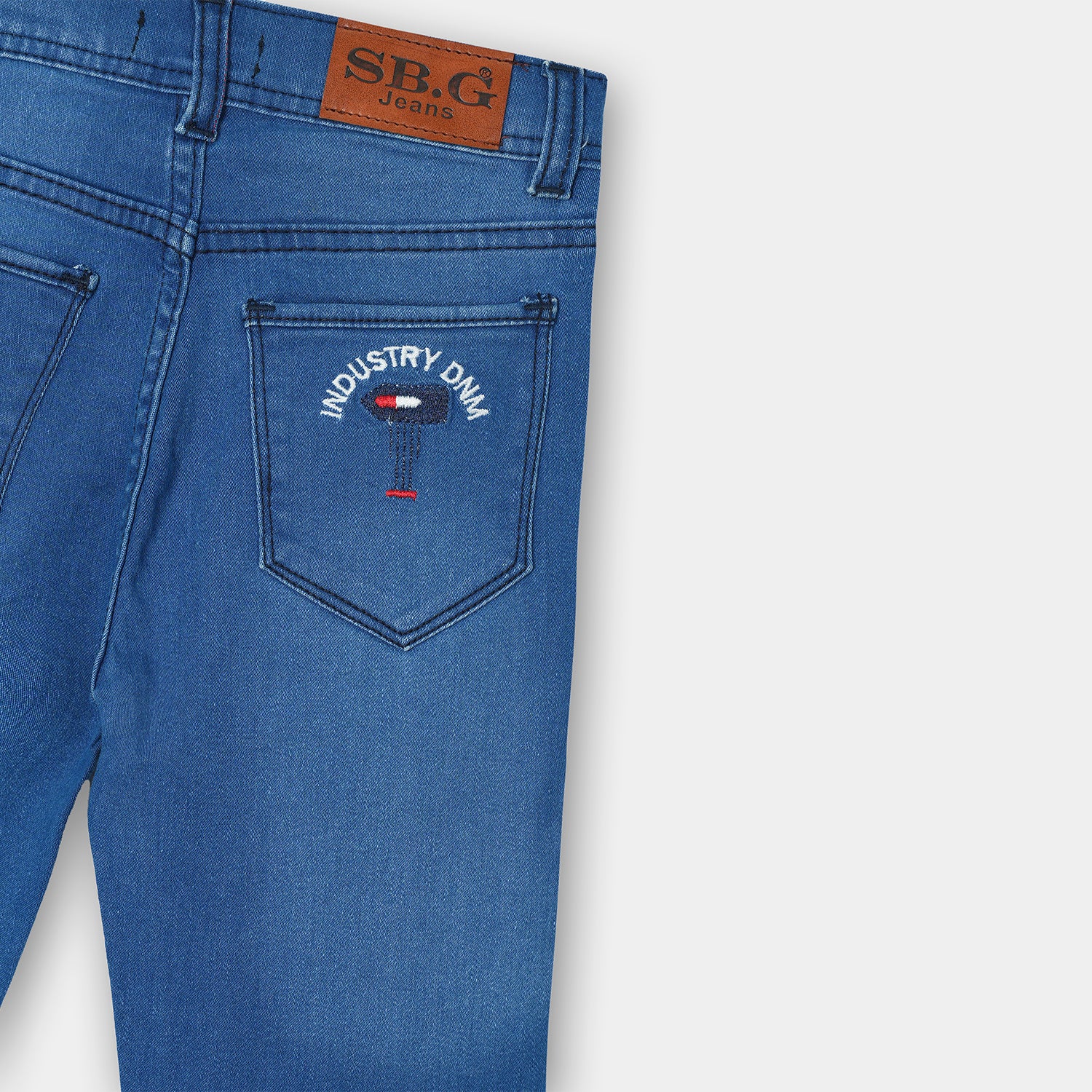 Sky Blue denim jeans with embroidered pocket for boys
