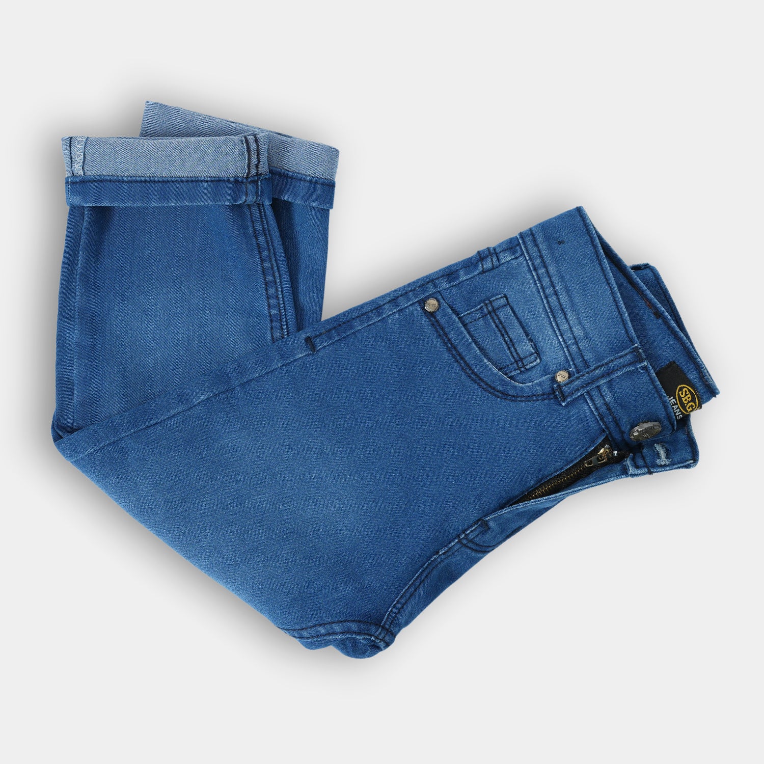 Sky Blue denim jeans with embroidered pocket for boys