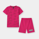 Pink Bow printed Tee shirt and shorts for kids
