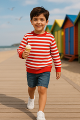 Red Stripes all over Printed sweatshirt in fleece for Kids