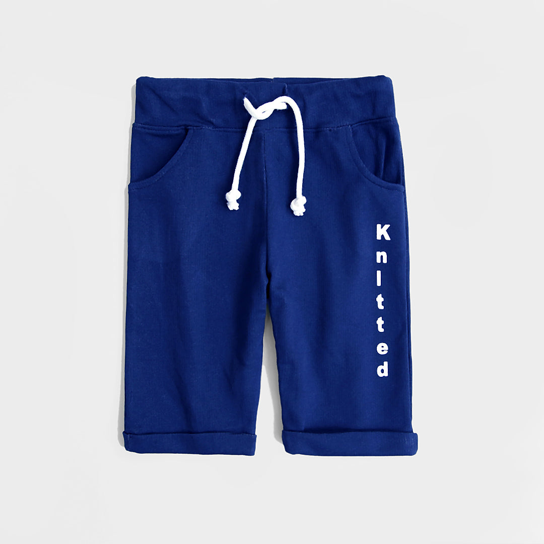 Navy Blue Knitted Print Shorts For Kids