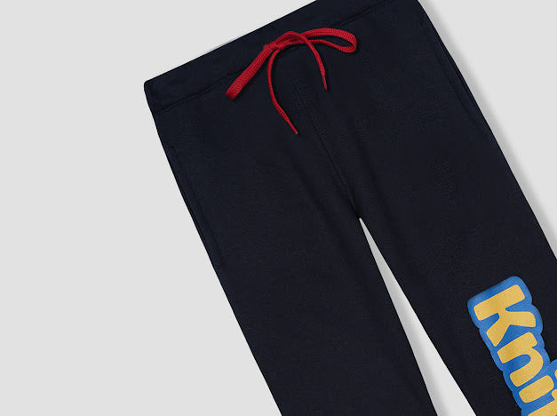 Black Knitted full printed trouser in fleece for kids