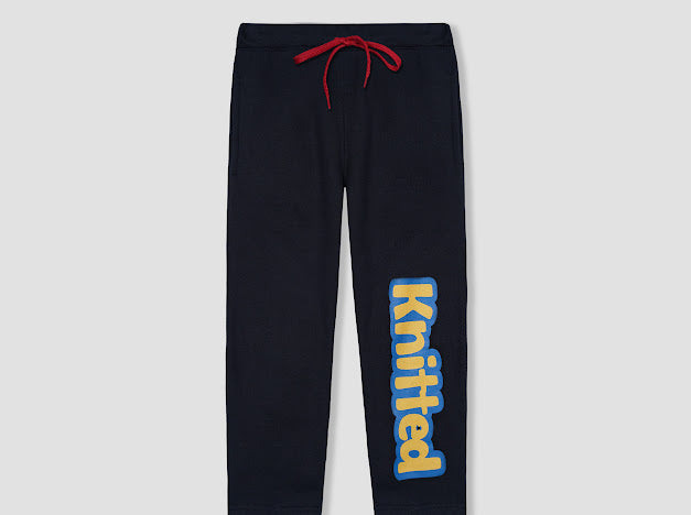 Black Knitted full printed trouser in fleece for kids
