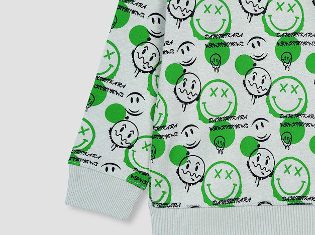 Smiley all over Printed Sweatshirt in fleece for Kids