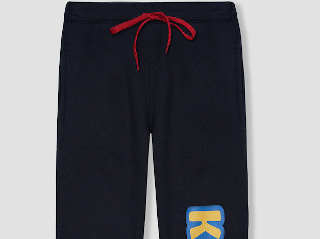 Black Knitted full printed trouser in fleece for kids