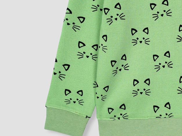 Kitty all over Printed Sweatshirt in fleece for Kids
