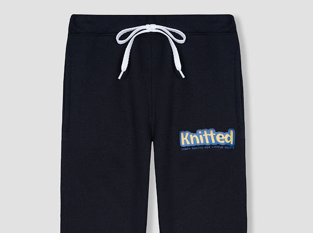Black Knitted printed trouser in fleece for kids