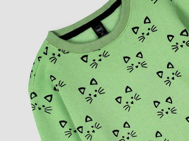 Kitty all over Printed Sweatshirt in fleece for Kids