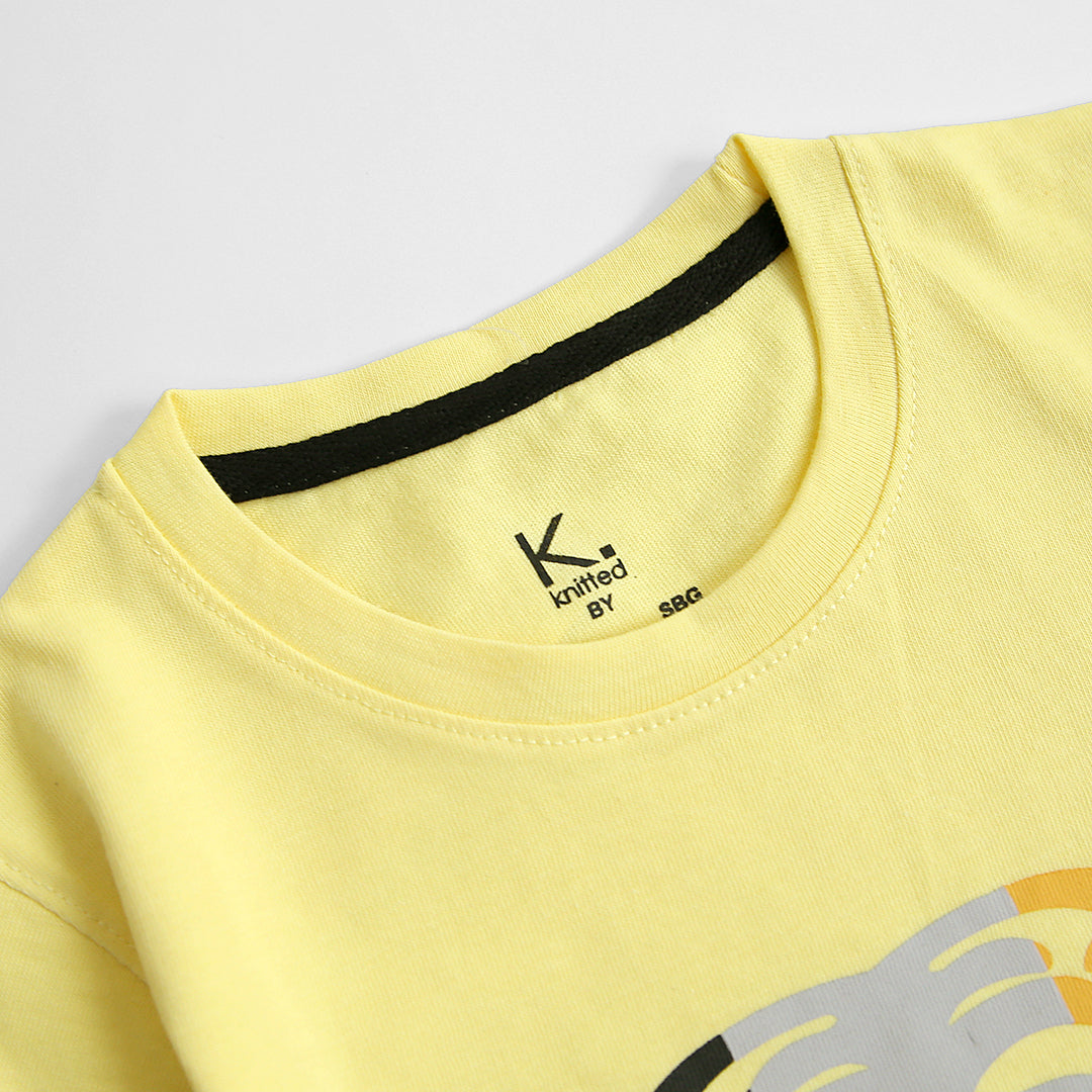 Lemon Color Tiger Print Tee For Kids knitted