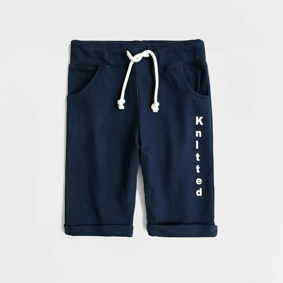 Navy Blue Knitted Printed Shorts For Kids – knitted