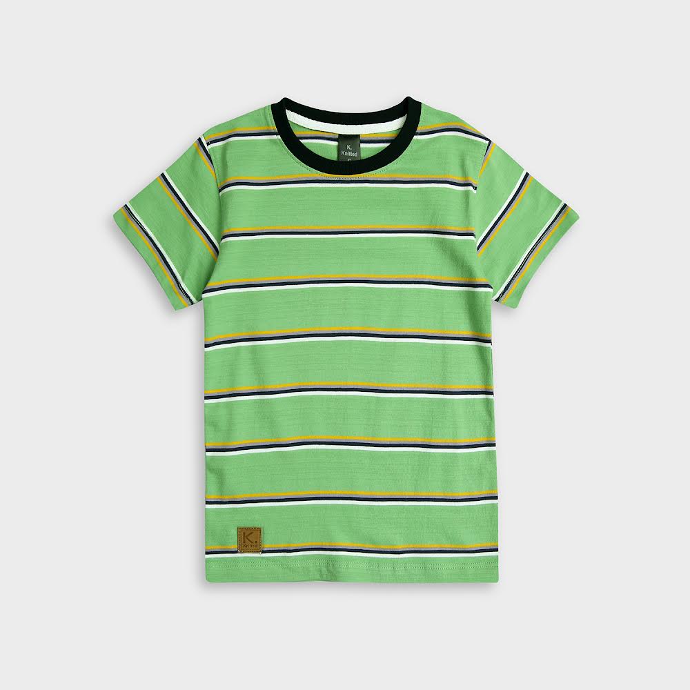 Green Stripes Sporty Tee For Kids