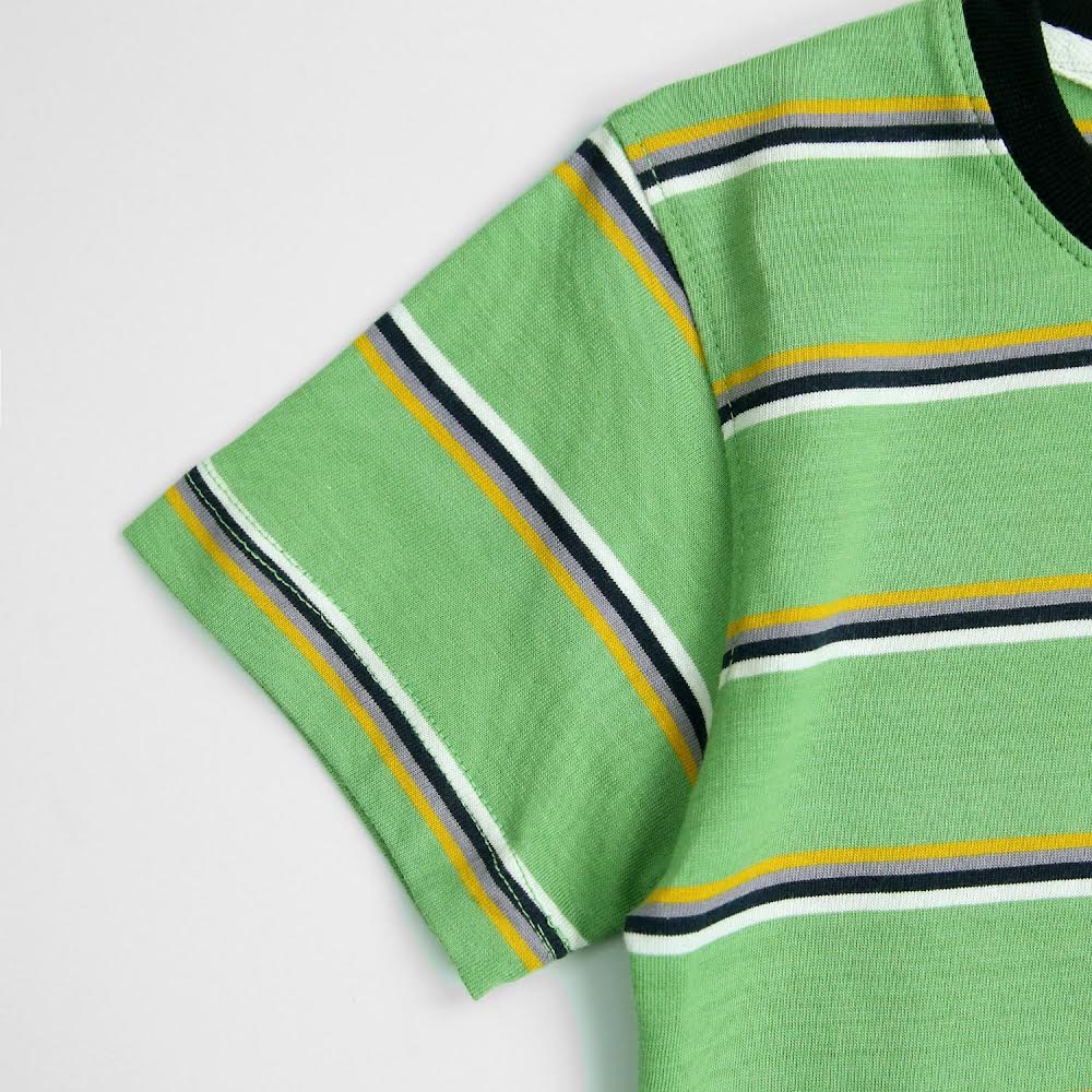 Green Stripes Sporty Tee For Kids