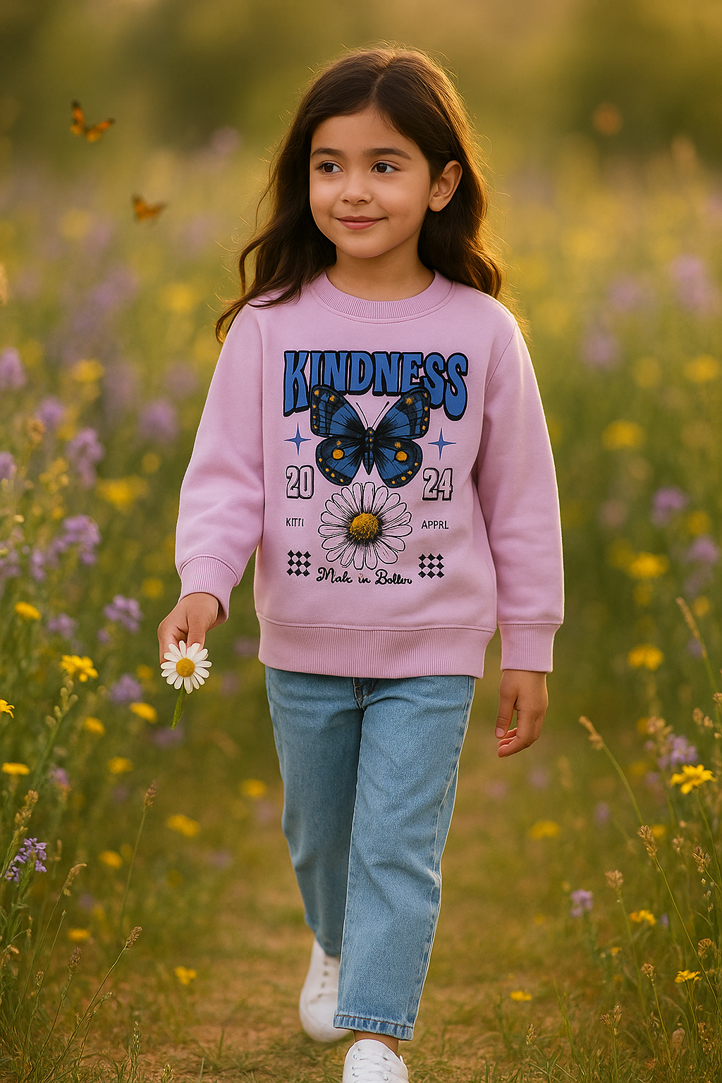 Butterfly Printed Sweatshirt in fleece for Girls