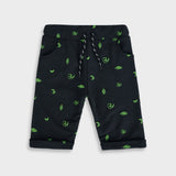 Black with green printed Shorts For Kids