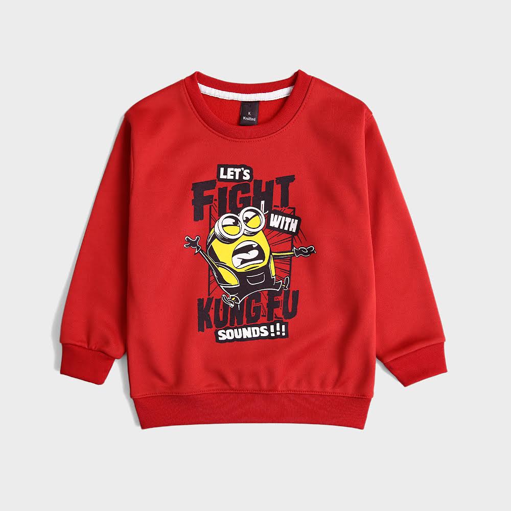 Minion Print Red Suit in fleece For Kids knitted